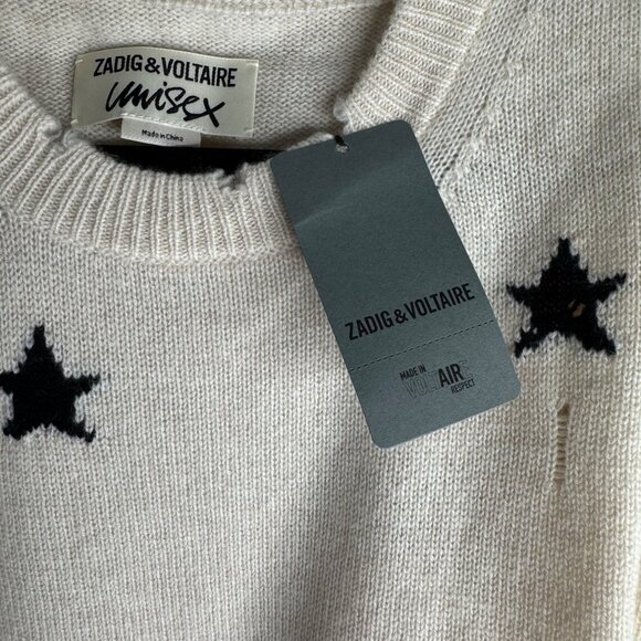 Zadig & Voltaire Markus Stars Cashmere Sweater Black White Size L Unisex $598 - Picture 9 of 11